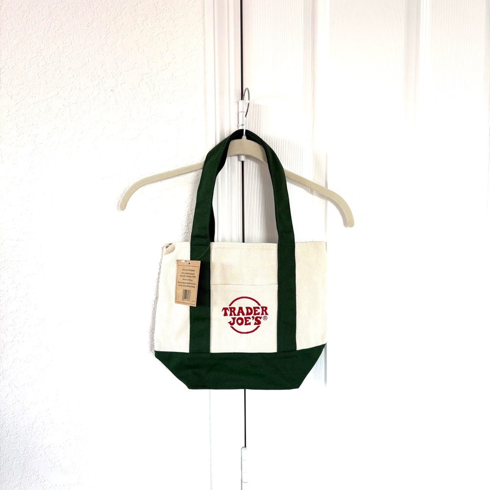 Cream and Green Canvas Tote Bag